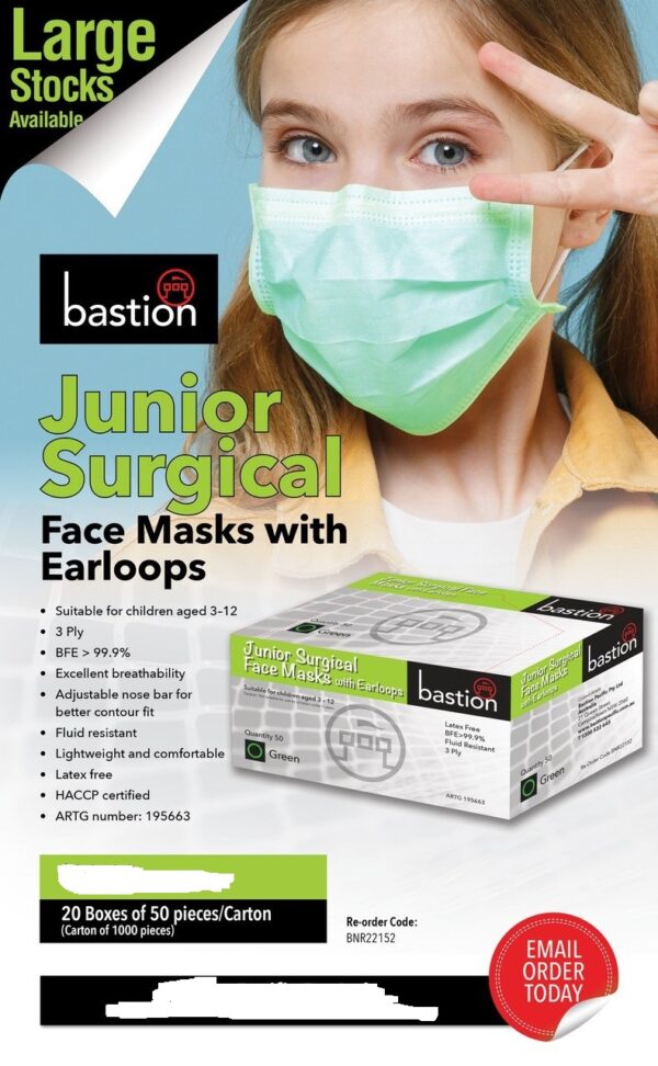 Face Mask for Juniors 3 Ply with Earloops - Pack of 50